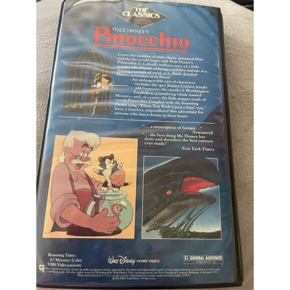 Walt Disney Pinocchio VHS Clamshell 1985 239V Original Black Case - Picture 5 of 8
